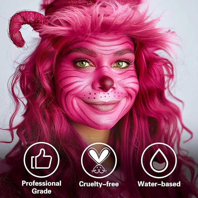 BOBISUKA Pink Face Body Paint, Water Based Face Painting for Art Theater Halloween Party Cosplay Clown SFX Makeup for Women Adults, Non-Toxic Washable