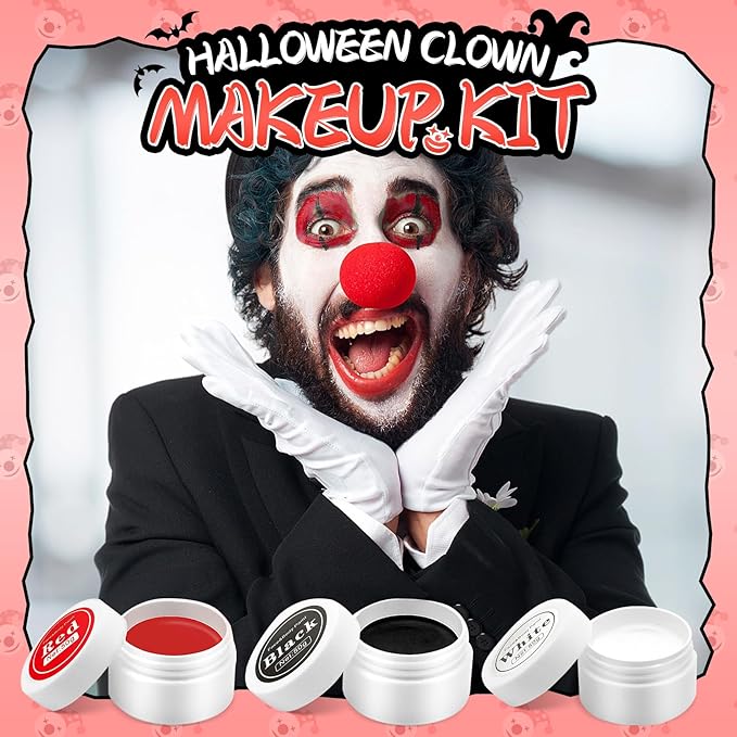 Clown Makeup Kit, Black White Red Face Body Paint Professional Oil-Based Body Face Paint Halloween Joker Makeup Kit for Adults Special Effects SFX Zombie Vampire Skeleton Cosplay Makeup