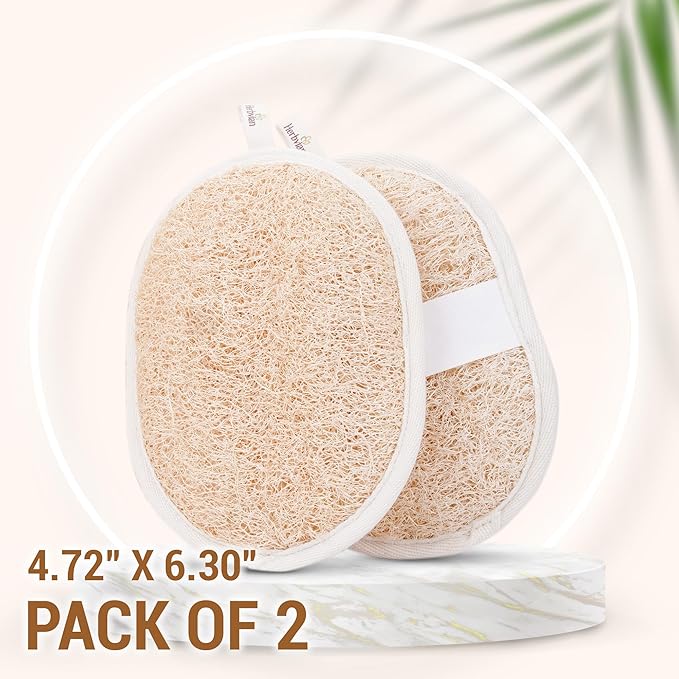 Vietnamese Natural Loofah Exfoliating Body Scrubber Pads, 100% Plant-Based Shower Luffa Sponge, Bath Loofah for Women Men, 2-Pack