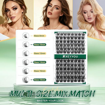 Lash Clusters,96 Pcs Cluster Lashes Y13 D Curl 12mm DIY Lash Extensions Eyelash Clusters,KEYYOU Volume Wispy Individual Lashes Soft&Comfortable Easy DIY at Home(Y13,D-12mm)