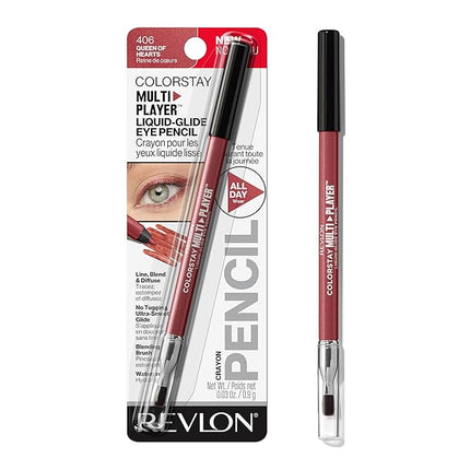 REVLON ColorStay Multiplayer Liquid-Glide Eye Pencil, Multi-Use Eye Makeup With Blending Brush, Blends Then Sets, Creamy Texture, Waterproof, Smudge-proof, Longwearing, 406 Queen of Hearts, 0.03 oz