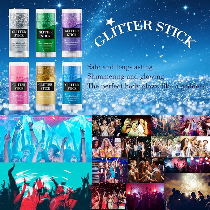 Face and Body Glitter Stick,Holographic Sparkling Neon Outfit Singer Concert Music Rave Festival Party Accessories Glitter Gel. (Pink)