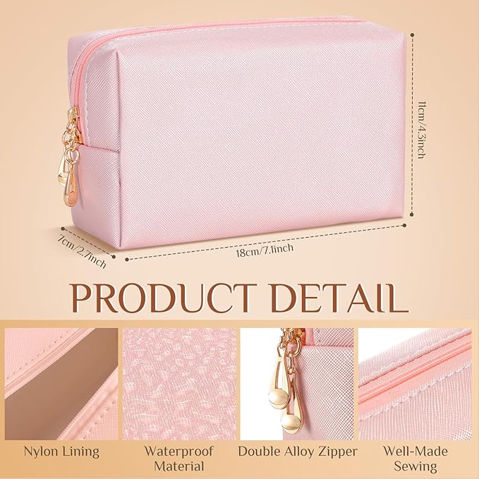 Sanwuta 9 Pcs Makeup Bags Bulk PU Double Zippers Cosmetic Bag Makeup Toiletry Pouch Portable Travel Organizers Case for Women Bachelorette Party End of The Year Bridesmaid Gift(Pearl Color)