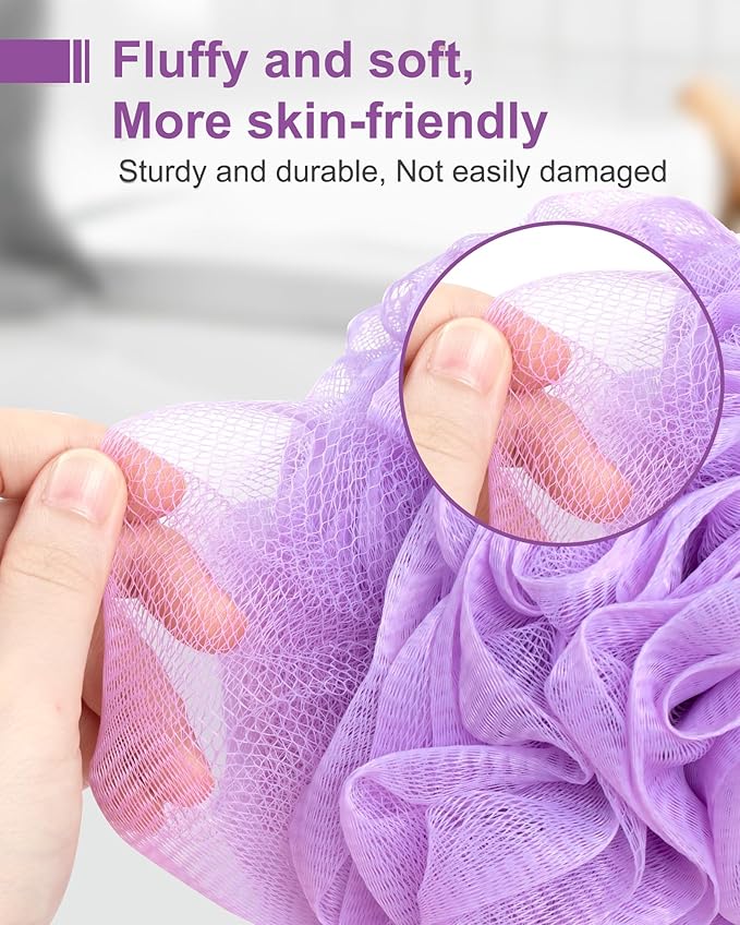 Loofah Sponge, XXL Large Loofah 100g 4 Pack, Bath Sponge Soft Mesh Shower Loofah for Men, Body Scrub, Shower Pouf Bath Accessories, for Body Wash, Soap (Lavender)