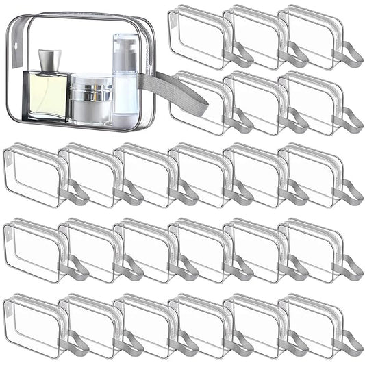 Silkfly Clear Toiletry Bag PVC Travel Cosmetic Bag with Handle Strap Makeup Pouch with Zipper Summer Vacation Salon Graduation Gift End of the Year Gifts(Gray,24 Pack)