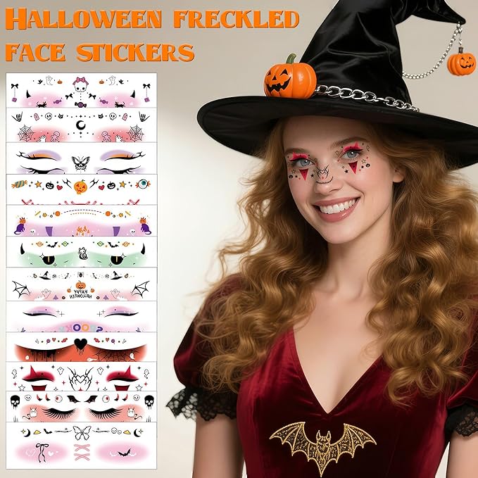 12Pcs Halloween Face Eye Shadow Temporary Tattoos Stickers for Women Girl's kids,Eye Shadow Tattoo Stickers，Halloween Cosplay Party Decorations