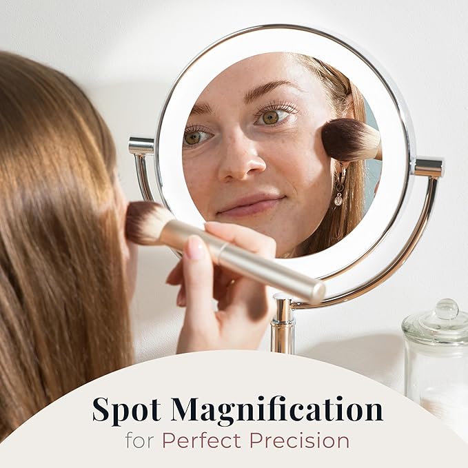 Zadro Laguna 11" LED Lighted Makeup Mirror with Magnification (Large | 15" x 11" | 10X/1X, Satin Nickel)