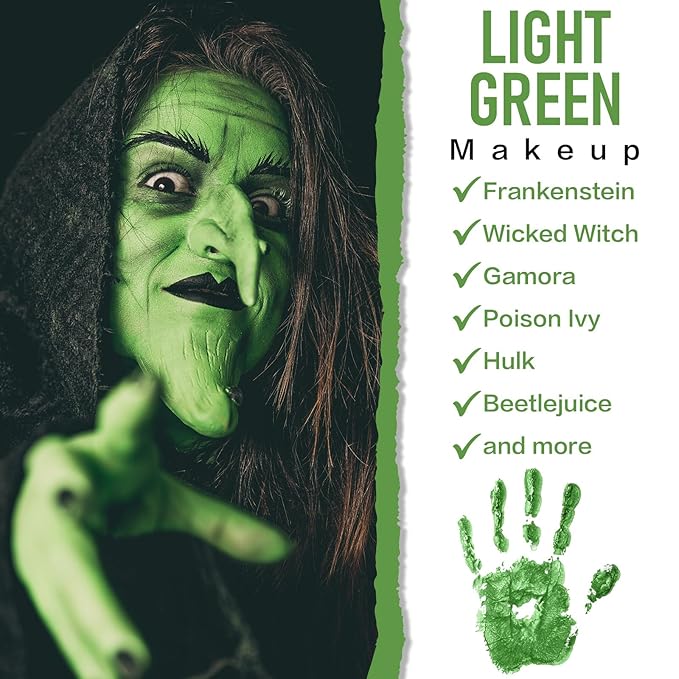 BOBISUKA Light Green Face Body Paint, Water-Based Face Painting for Halloween,Christmas & St. Patrick's Day, Kids Adults Facepaint for Witch Monster Gamora Goblin Grinch Hulk SFX Makeup Cosplay Party