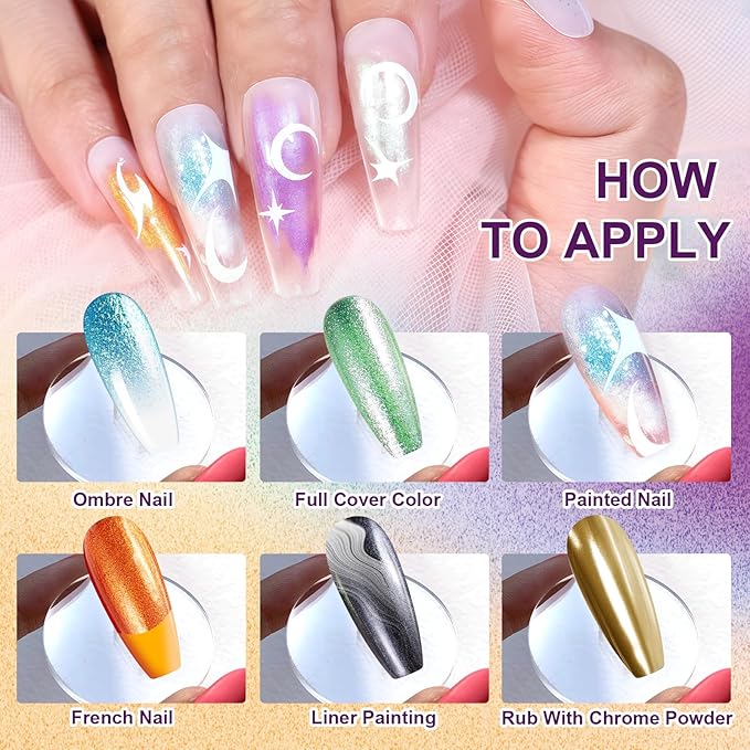 Gradient Painting Gel, 9 Colors Glitter Gold Silver Ombre Gel Nail Polish for Pigment Pat Nails Aura Nails, French Manicure DIY Nail Art Long-lasting No-wipe Palette Cosmic Jewels