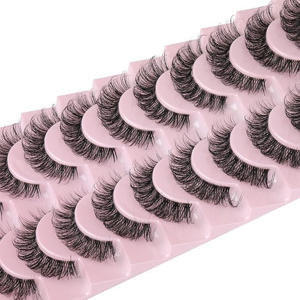 wiwoseo Eyelashes Clear Band Natural Wispy Lashes Natural Look Russian Strip Lashes 3D Effect 16MM Cat Eye Lashes that Look Like Extensions False Lashes 10 Pairs Pack