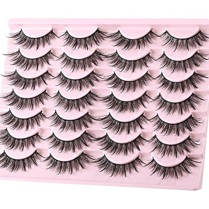 FARRED Wispy Lashes Hybrid Mink Eyelashes 14 Pairs Short Cat Eye Natural Fluffy False Eyelashes Faux Mink Strip Eye Lashes Pack for Daily Makeup (F17 | 8-16 mm)