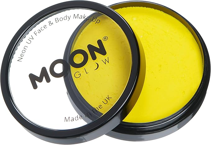 Pro Intense Neon UV Face & Body Paint Cake Pots by Moon Glow - Intense Yellow - Professional Water Based Face Paint Makeup for Adults, Kids - 1.26oz