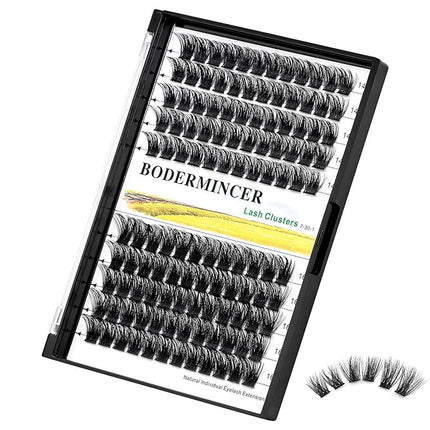 Bodermincer 120 Clusters 10mm+12mm/12mm+14mm/14mm+16mm Mixed Wide Cluster False Eyelash Individual Cluster EyeLashes Grafting Fake False Eyelashes Eyelash Extension (Black 14mm+16mm Mixed)