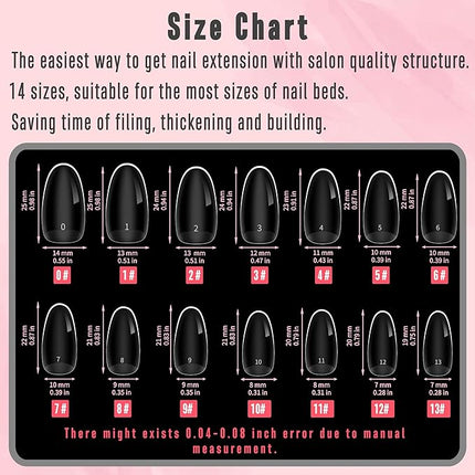 NOVO OVO Extra Thick Oval Nail Tips Press on Natural Curve, Medium Soak Off Soft Gel Fake Nail Extension, Full Cover Matte Cuticle False Nails for Acrylic French, Salon DIY x 14 Sizes 336 pcs