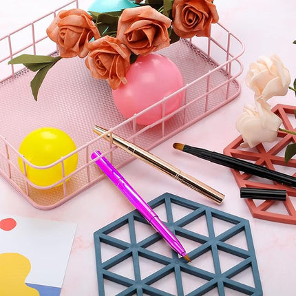 TOODOO 3 Pack Retractable Lip Brush for Lipstick with Cap Dual-ended Liner Foundation Makeup Brush Sets Travel Applicators(Gold, Purple, Bright Pink)