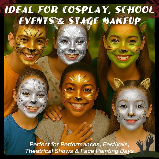 BOBISUKA Metallic Silver Face & Body Paint Stick Water-Based Washable Face Paint Makeup Stick for Halloween Skull, Goth, Robot, Ice Queen, Galaxy, Cosplay, SFX, Sports Eye Black & Costume Party