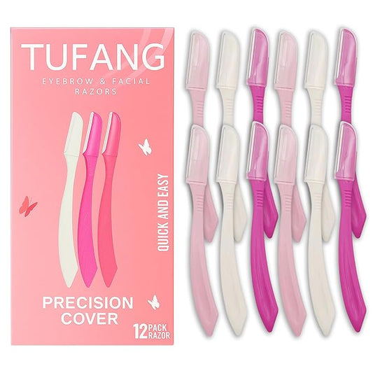12 pcs tufang Eyebrow & Facial Razor For Women, Facial Eyebrow Razor, Women disposable shaving razors, face razors for women, peach fuzz remover,dermaplaning razor
