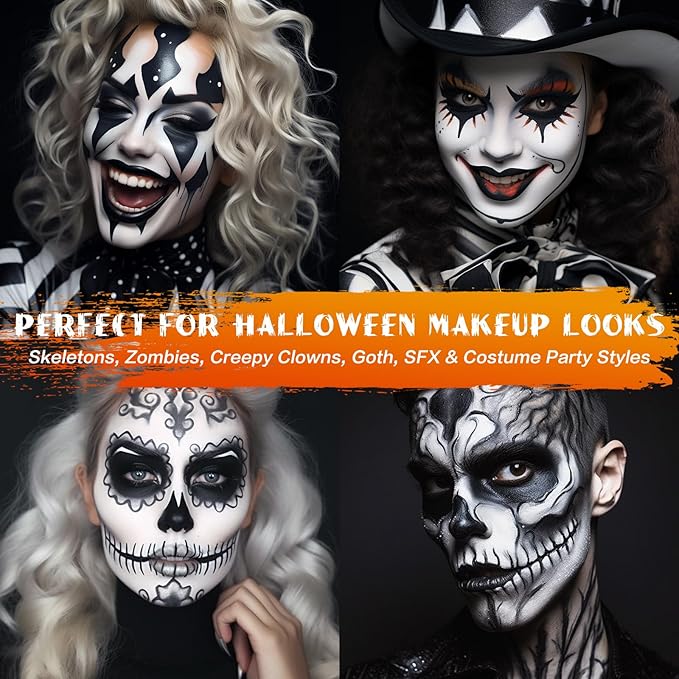 BOBISUKA Black Face & Body Paint Stick Washable Water-Based Face Paint Makeup Stick for Halloween Skeleton, Skull, Clown, Joker, Cosplay, SFX, Sports Eye Black & Costume Party