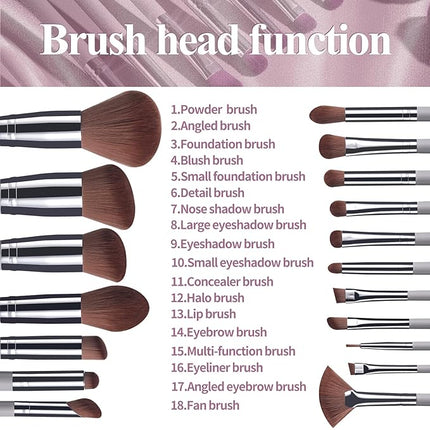 BS-MALL Makeup Brushes Premium Synthetic Foundation Powder Concealers Eye Shadows 18 Pcs Brush Set with 5 sponge & Holder Sponge Case (Grey)