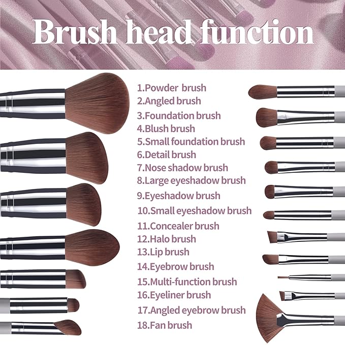 BS-MALL Makeup Brushes Premium Synthetic Foundation Powder Concealers Eye Shadows 18 Pcs Brush Set with 5 sponge & Holder Sponge Case (Grey)