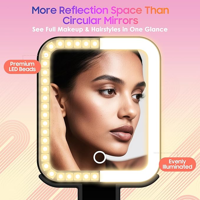 Magnifying Travel Mirror with Light, 30X/1X Double-Sided Magnifying Mirror with 3 Color Lights, Brightness Adjustable, Foldable Handheld Makeup Mirrors Portable for Travel and Desktop Use