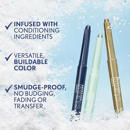 CoverGirl Clean Multiline Eyeshadow Pencil, 298 Merry Mint, Vegan Formula, Shimmer Eyeshadow, Easy Application, Glides on Effortlessly, Blends Perfectly, 0.05oz