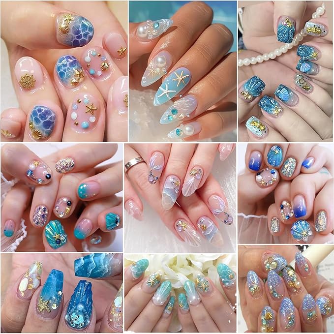 Summer Nail Art Rhinestones,Shiny Shell Starfish Nail Charms 3D Resin Nail Art Charms Metal Star Seashell Starfish Theme Summer Charms for Acrylic Nails Pearl for Women DIY Accessories Decor