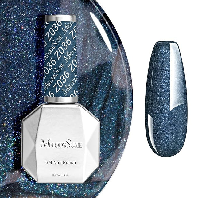 MelodySusie Blue Glitter Gel Nail Polish,0.5fl oz Nails Soak Off UV LED Blue Shimmer Gel Polish Gift for Women Nail Art Manicure Salon DIY Nail Design Decoration at Home-z036-A2104