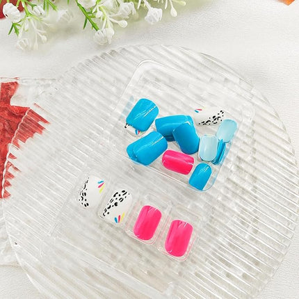 Short Press on Nails Square Fake Nails Black Leopard Print Acrylic Full Cover False Nails Press ons Glossy Blue Rose Red Glue on Nails Artificial Nails Short Stick on Nails for Women Girls 24 Pcs