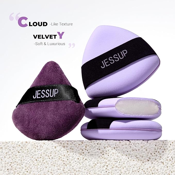Jessup Powder Puff, 2pcs Triangle Powder Puff Soft for Foundation Setting and Baking, Reusable, Washable, Purple SP018
