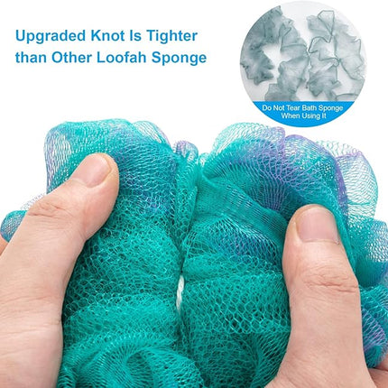 AmazerBath Shower Sponge Loofah Back Scrubber, PE Soft Mesh Loofah Body Scrubber with Long Wooden Handle, Bath Sponge for Men Women (Green)