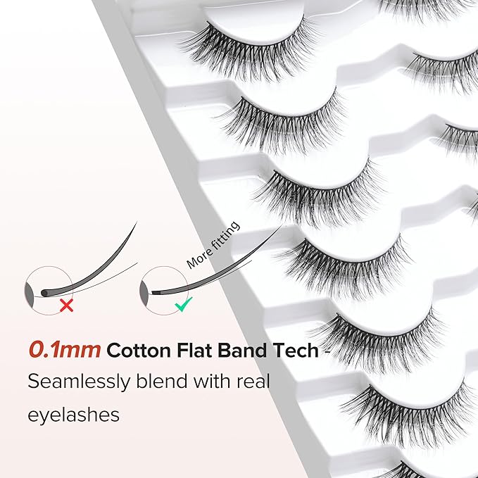 Wispy Cat Eye Lashes False Eyelashes Natural 10mm Short Lash Pack Soft Strip Eyelash 3D Volume C Curl Natural Eyelashes 7 Pair Siligli Lashes