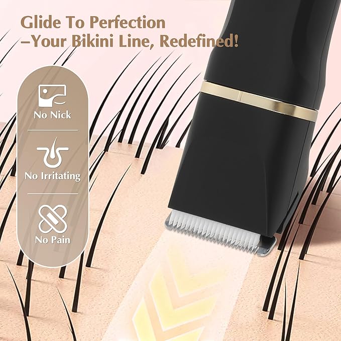Electric Bikini Trimmer for Women - 5 in 1 Rechargeable Electric Razors for Women, IPX7 Waterproof Pubic Hair Trimmer, Painless Womens Body Shaver, Facial Razor & Nose Hair Shaver, Black