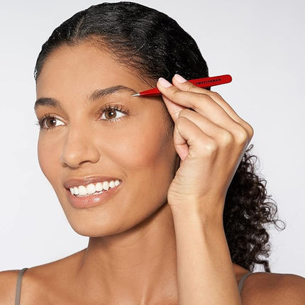 Tweezerman Stainless Steel Point Tweezer - Eyebrow Precision Tweezers, Facial and Ingrown Hair Removal (Signature Red)