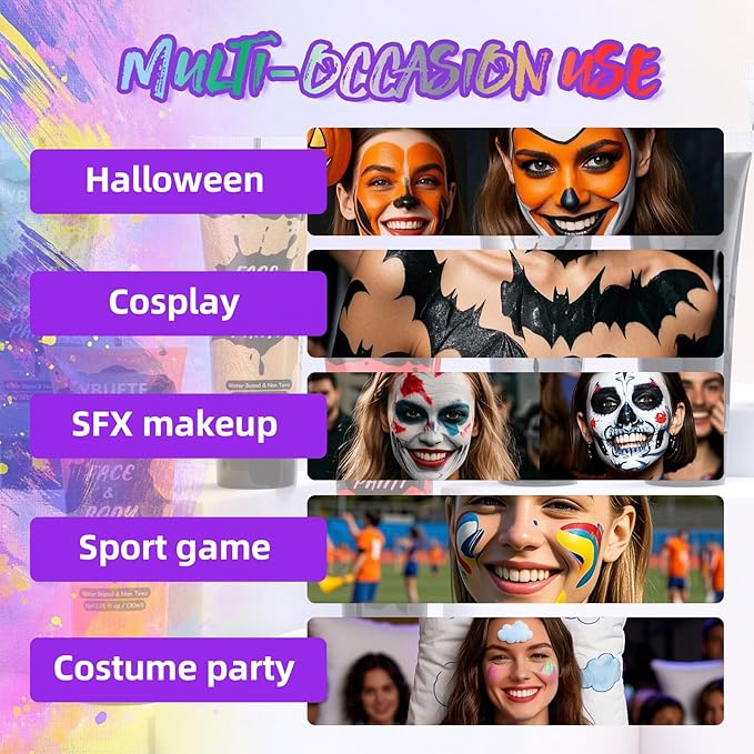 9 Colors Face Body Paint Set, Professional Paint Set for Halloween Cosplay Costume Party, Full-coverage Multi-Color Cream Makeup Blendable Set for Adults Halloween Cosplay SFX Makeup Paint