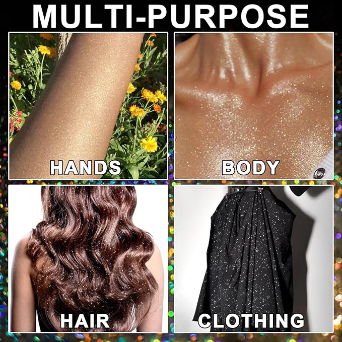Hair and Body Glitter Spray – Holographic Body Glitter, Long-Lasting Quick-Dry Silver Glitter Hairspray, Shimmer Spray for Face, Clothes, Festival, Rave, Stage, Prom Party Makeup