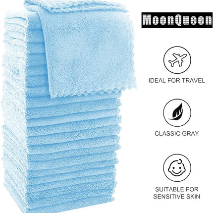 MOONQUEEN Ultra Soft Premium Washcloths Set - 12 x 12 inches - 24 Pack - Quick Drying - Highly Absorbent Coral Velvet Bathroom Wash Clothes - Use as Bath, Spa, Facial, Fingertip Towel (Aquamarine)