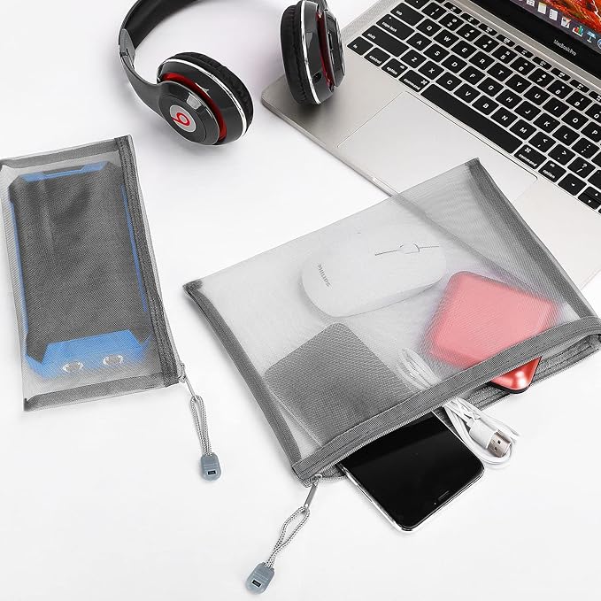 12 Pieces Zipper Nylon Mesh Pouch, Mesh Cosmetic Bags Makeup Bags Pencil Case, Multipurpose Travel Bags for Cosmetic School Office Supplies and Travel Accessories (Grey, A5+B6)