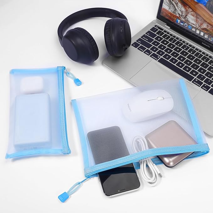 12 Pieces Zipper Nylon Mesh Pouch, Mesh Cosmetic Bags Makeup Bags Pencil Case, Multipurpose Travel Bags for Cosmetic School Office Supplies and Travel Accessories (Sky Blue, A5+B6)