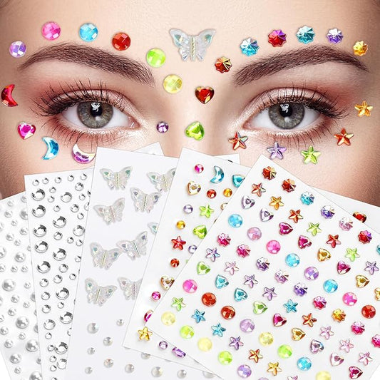 895 PCS Gem Stickers Rhinestones Pearls for Crafts, Festival Jewels Rave Accessories for Women, Glitter Small Stickers for Face Eye Hair Nail Body Makeup WUINOID