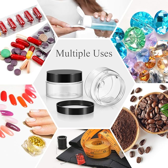 Patelai 4 Pieces Round Wide-mouth Leak Proof Plastic Container Jars with Lids for Travel Storage Makeup Beauty Products Face Creams Oils Salves Ointments DIY Making(4 Ounce,Black)