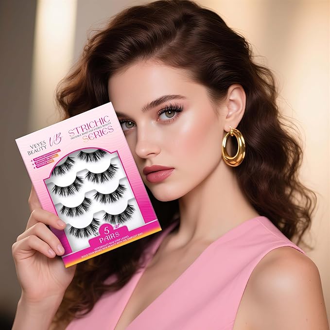 VEYESBEAUTY False Eyelashes Wispy Lashes Lightweight Natural Look Fluffy 3D Layered Volume Faux Mink Thin & Invisible Band BoldBloom Lashes, Comfortable and Reusable, 5 Pairs