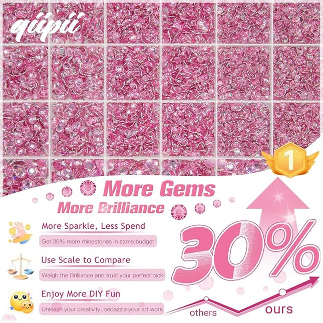 qiipii Dark Pink Crystal Resin Rhinestones w B7000 Glue for Bedazzling Crafting 2mm-6mm Flatback Stones Diamonds Crystals Gems Bedazzler Kit for Nails Face Eyes Makeup Tumblers Bottles Crafts Shoes