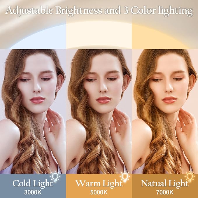 Gold Vanity Mirror with Lights 14x11 Inch, Lighted Makeup Mirror, Smart Touch 3 Colors Dimmable, 10X Magnification, Dresser Mount, Modern Style