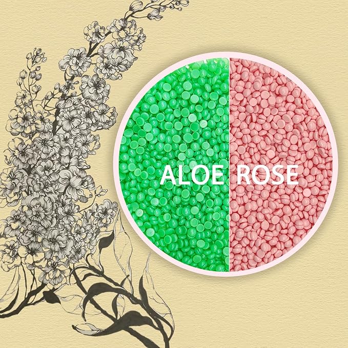 Wax Beads,5 Packs Hard Wax Beads Waxing at Home for Hair Removal - Hard Wax for Sensitive Skin Women with sticks, Bikini Brazilian Body Face Waxing (5 * 100g, Aloe & Rose)