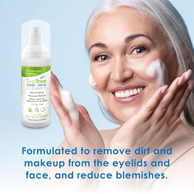 Age-Defying Tea Tree Eyelid and Facial Cleanser - 180mL - Non-Irritating Eyelid Cleanser and Face Wash with Shea Butter and Vitamin E