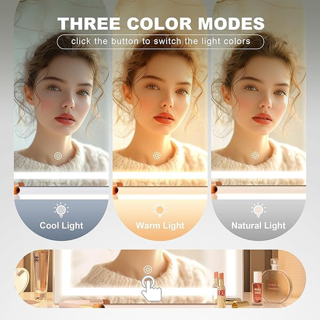 Hasipu Vanity Mirror with Lights, 16" x 12" LED Makeup Mirror with 10X Magnification, Smart Touch 3 Colors Dimmable, Adjustable Brightness, 360° Rotation, White