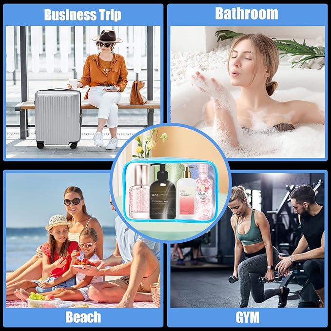 4Pack Clear Makeup Bags Waterproof Organizer Bags with Zipper Transparent Travel Cosmetic Bag TSA Approved Toiletry Bag Pouch Case for Vacation Airport Airline Compliant (Multicolour, Medium)