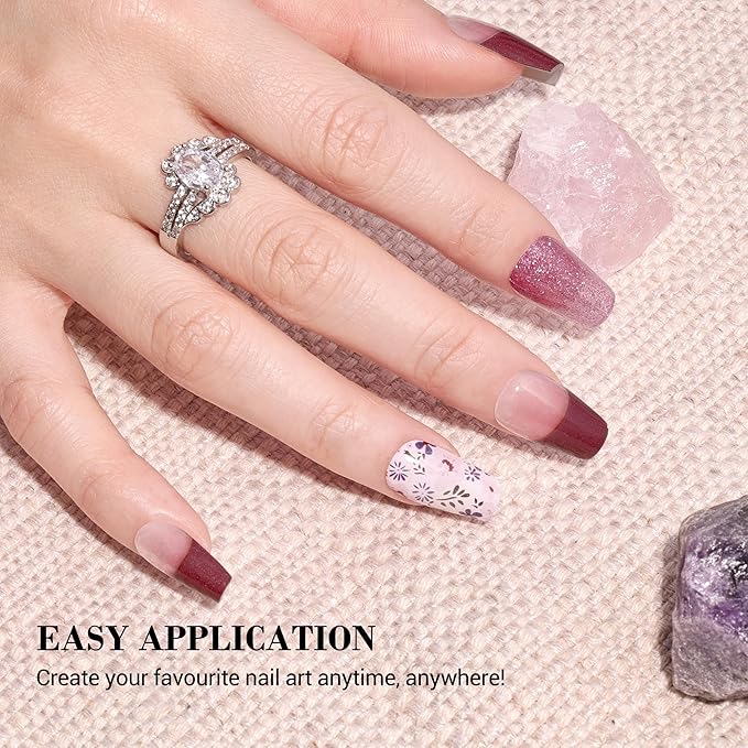 MelodySusie Semi Cured Gel Nail Strips (Garden Flowers), 20 PCS French Tips Gel Nail Stickers, Gel Nail Wraps, UV Light Required, Durable and Salon Quality