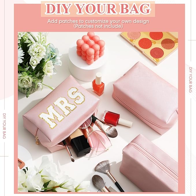 Kigeli 15 Pcs Aesthetic Makeup Bags PU Leather Cosmetic Pouches Waterproof Plain Toiletry Bags Makeup Pouches Bulk for Women Party Gift Travel Storage Organizer(Rose Gold)